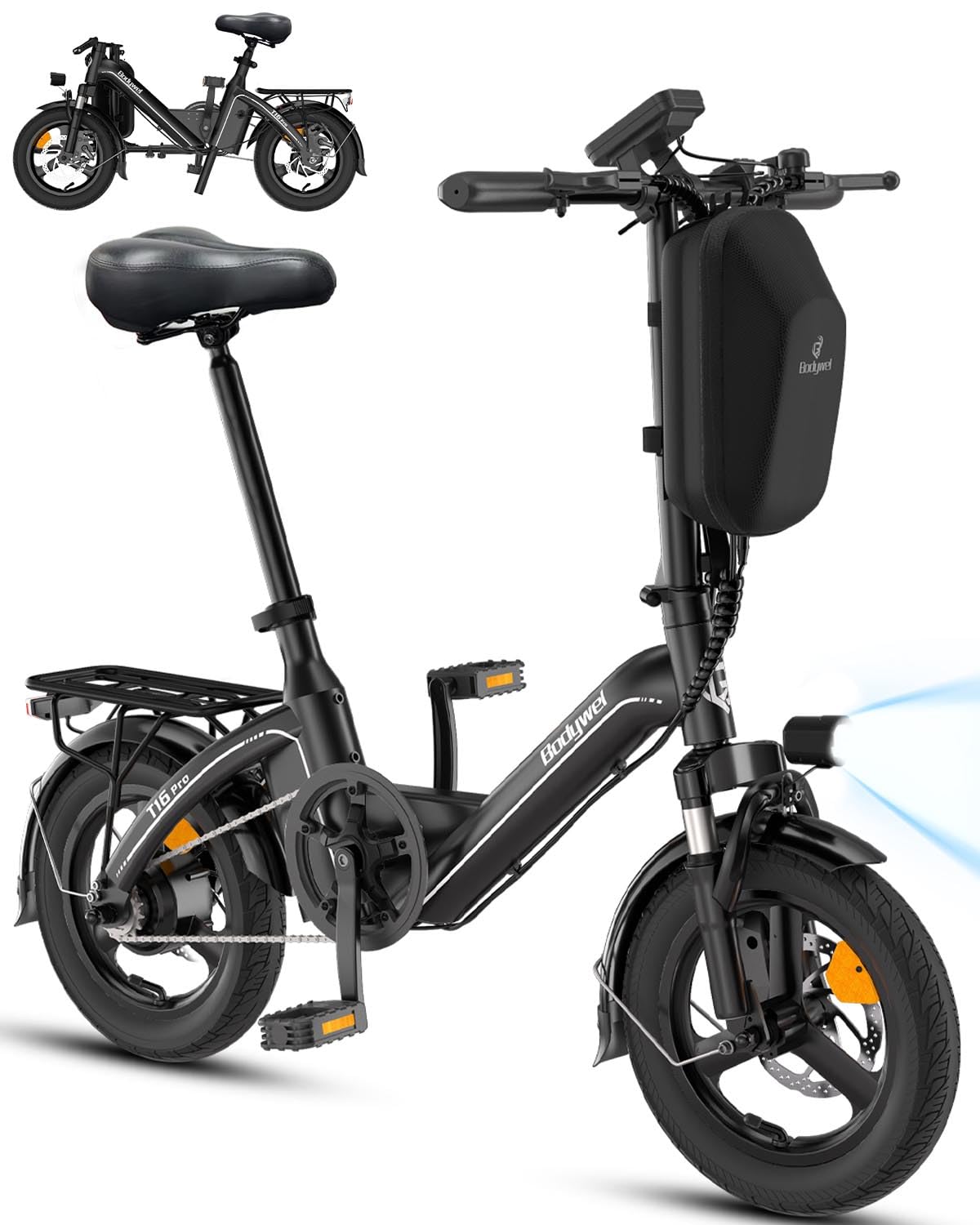 Bodywel Foldable Electric Bike for Adults, 14" Fat Tire Ebike with 36V 10ah battery，Dual Shock Absorber, E-bike for Commuting and Off-Road Adventures