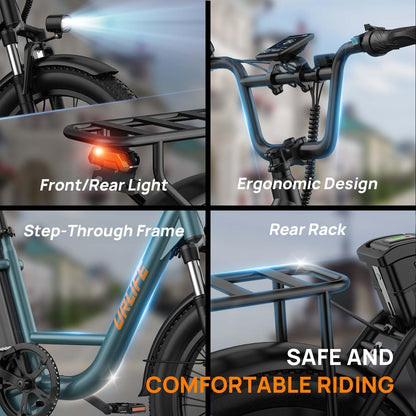URLIFE Electric Bike for Adults, 20" x 3.0 Fat Tire Electric Bicycle with Colorful Display, 250W Motor Ebike, 48V 13Ah Removable Battery, 100 KM Max, All-Terrain E-Bike for Adults and Teens