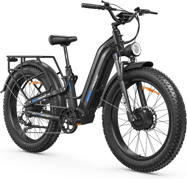 FREESKY Ranger Air Dual Motor Electric Bike for Adults 200Nm Fast Ebike 105Miles Long Range Electric Mountain Bike,48V 25Ah Battery, 26" Fat Tyre E Bike with Hydraulic Brake Electric Bicycle for Adult