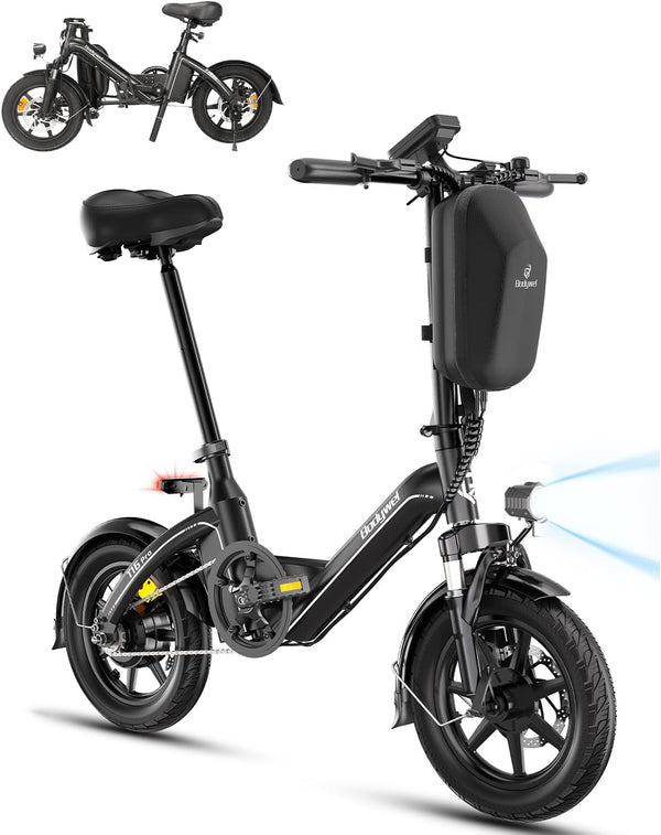 Bodywel Foldable Electric Bike for Adults, 14" Fat Tire Ebike with 36V 10ah battery，Dual Shock Absorber, E-bike for Commuting and Off-Road Adventures