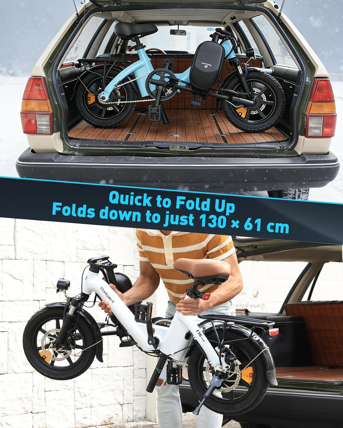 Bodywel Foldable Electric Bike for Adults, 14" Fat Tire Ebike with 36V 10ah battery，Dual Shock Absorber, E-bike for Commuting and Off-Road Adventures
