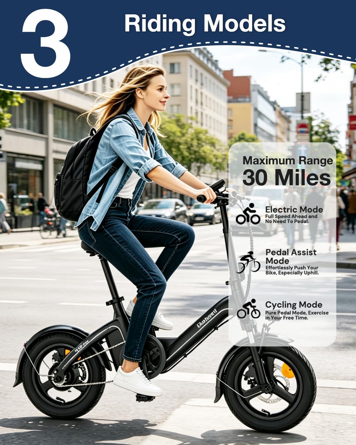 Bodywel Foldable Electric Bike for Adults, 14" Fat Tire Ebike with 36V 10ah battery，Dual Shock Absorber, E-bike for Commuting and Off-Road Adventures