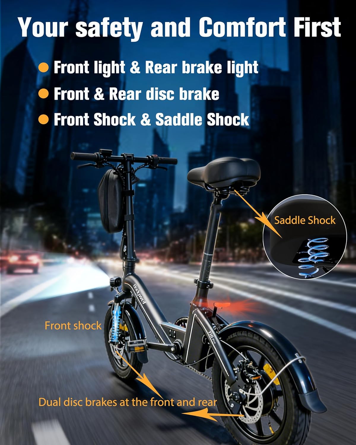 Bodywel Foldable Electric Bike for Adults, 14" Fat Tire Ebike with 36V 10ah battery，Dual Shock Absorber, E-bike for Commuting and Off-Road Adventures