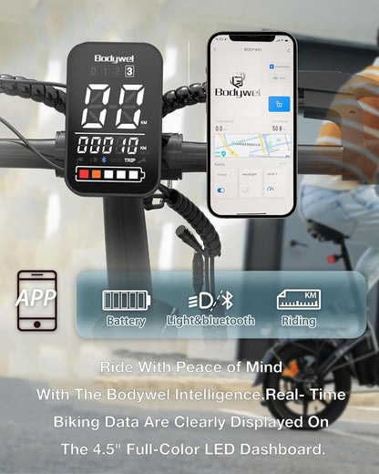 Bodywel Foldable Electric Bike for Adults, 14" Fat Tire Ebike with 36V 10ah battery，Dual Shock Absorber, E-bike for Commuting and Off-Road Adventures