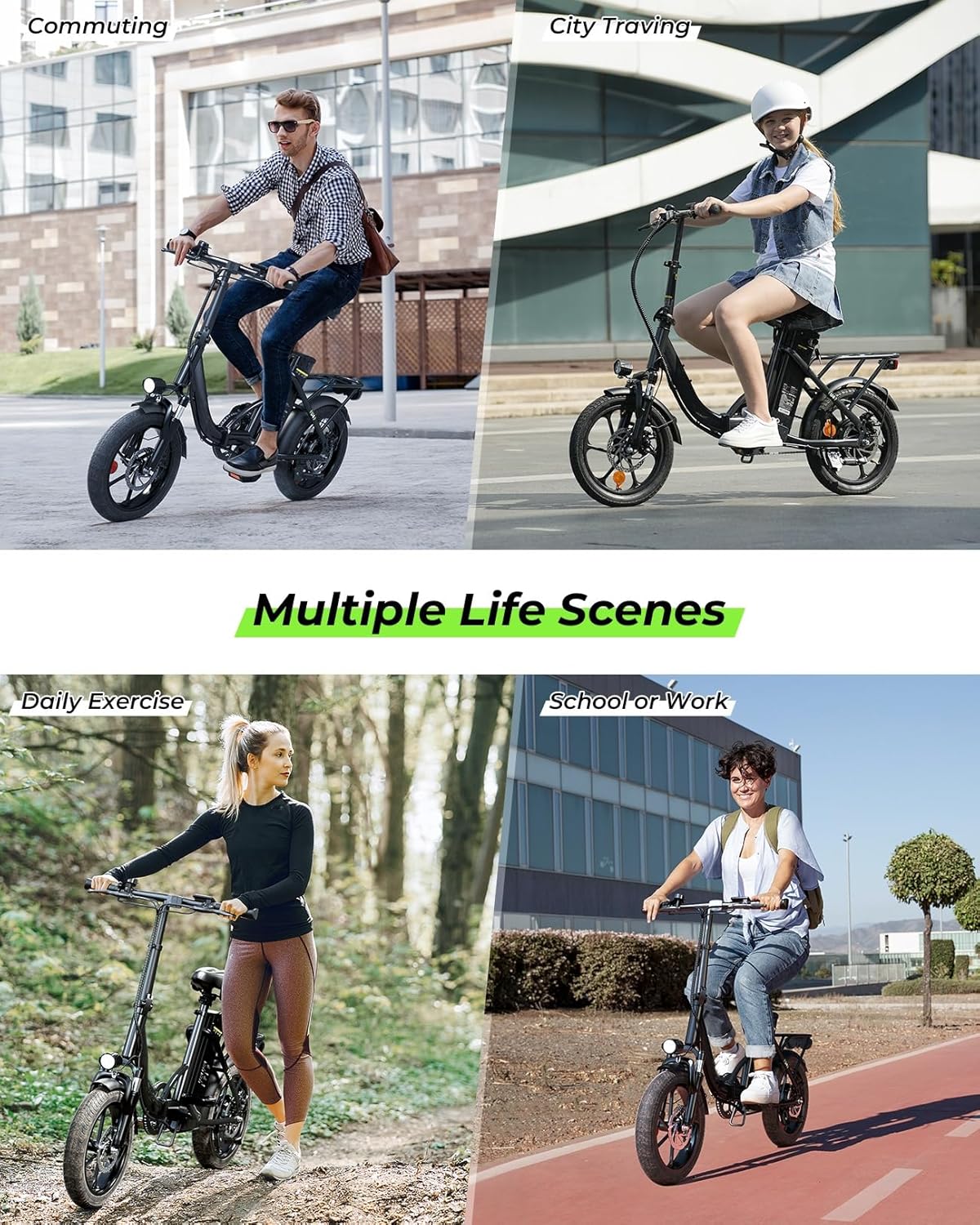 Finbike U4 Electric Bike, 16" Portable Electric Bicycle with Removable Battery, 60KM Max Range, 3 Riding Modes, Front Shock Absorber, Foldable E-bike for Adults/Teens