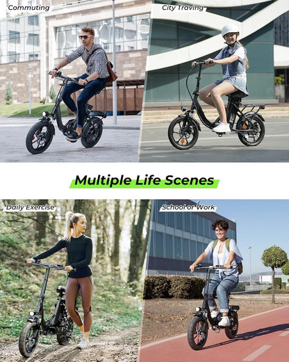 Finbike U4 Electric Bike, 16" Portable Electric Bicycle with Removable Battery, 60KM Max Range, 3 Riding Modes, Front Shock Absorber, Foldable E-bike for Adults/Teens