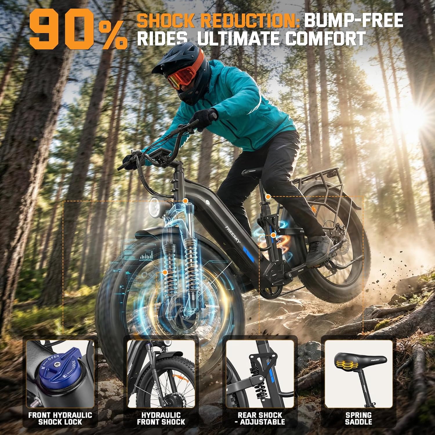 FREESKY Ranger Air Dual Motor Electric Bike for Adults 200Nm Fast Ebike 105Miles Long Range Electric Mountain Bike,48V 25Ah Battery, 26" Fat Tyre E Bike with Hydraulic Brake Electric Bicycle for Adult